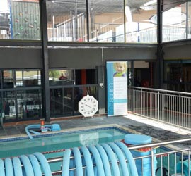 View of the larger MySwim swimming pool from the waiting area