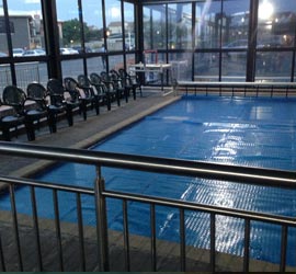 View of the smaller MySwim swimming pool from the waiting area